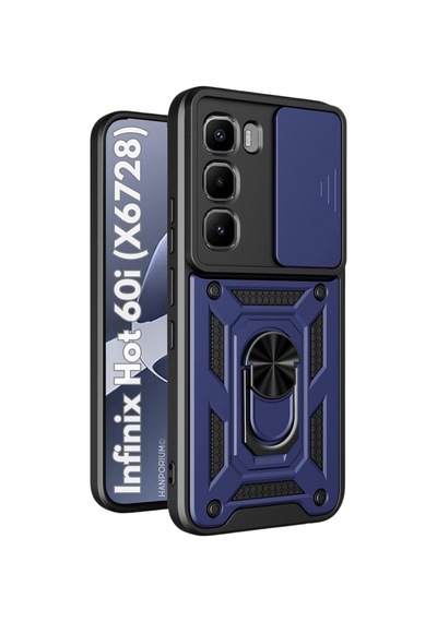 Infinix Hot 60i Uyumlu Tank Kılıf - Yüzüklü Standlı Extra Koruma Zırhlı Outdoor Kapak-lacivert Lacivert