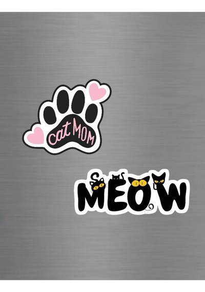 Cat Mom Yazılı Pati Ve Kedi Figürlü Hayvansever Süs Buzdolabı Magneti