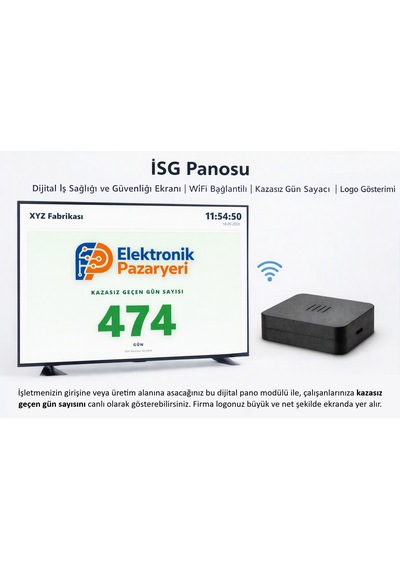 İsg Panosu Dijital İş Sağlığı Ve Güvenliği Ekranı Wifi Bağlantılı Kazasız Gün Sayacı Logo Gösterimi
