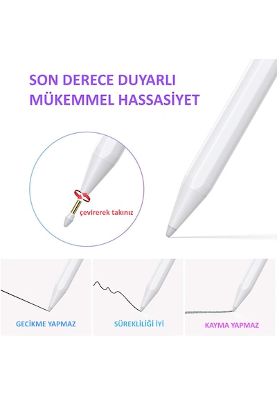 Dijital Şarjlı Avuç İçi Algılamayan Stylus Yedek Kalem Ucu Tip Uç
