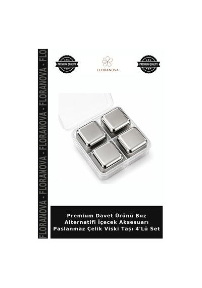 Premium Davet Ürünü Buz Alternatifi İçecek Aksesuarı Paslanmaz Çelik Viski Taşı 4'lü Set