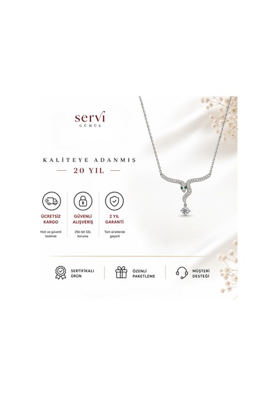 Servi 925 Ayar Gümüş Mystic Serpent Yeşil Gözlü Yılan Kolye-544