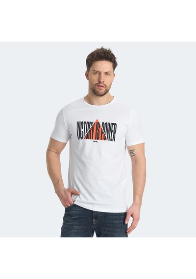 Slazenger RAVID IN Erkek Baskılı Beyaz Tişört