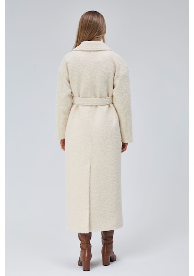 Kadın Buklet Kaşe Oversize Kaban Ekru