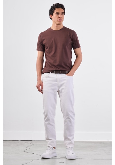 Dufy Kahve Bisiklet Yaka Pamuklu Düz Renk Slim Fit Erkek T-shirt Kahve