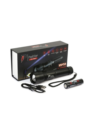 Peakstar Ps 1600 Süper Parlak Led Zoomlu 5 Mod Su Geçirmez Profesyonel Kamp Bekçi Avcı Feneri