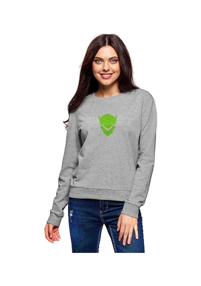 Overwatch Genji Logo Baskılı Gri Kadın Sweatshirt