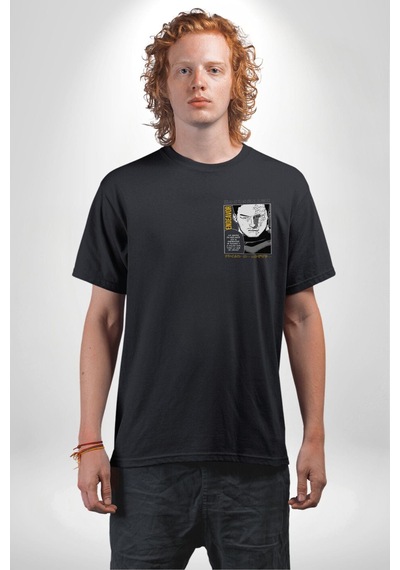 Enji Todoroki Manga Siyah Oversize Unisex Ön Sol Yan Minimal Baskılı Tişört Koyu Siyah