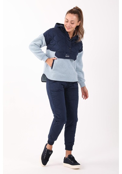 Maraton Sportswear Comfort Kadın Kapşonlu Uzun Kol Outdoor Sisli Mavi Sweatshirt 21441-sisli Mavi