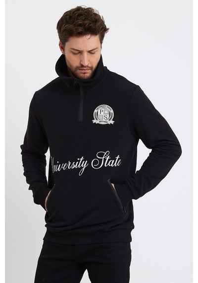 Polostate Erkek Dik Yaka 3 İplik Sweatshirt Siyah