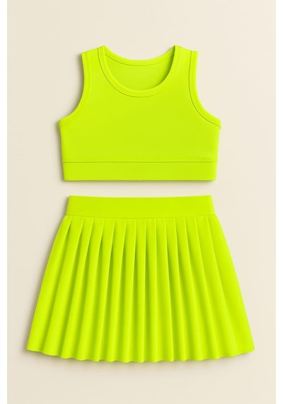 My Kids Wear Kız Cocuk Sort Eteklı Mayo Takımı 4 -14 Yas 11896 Yeşil - Sarı