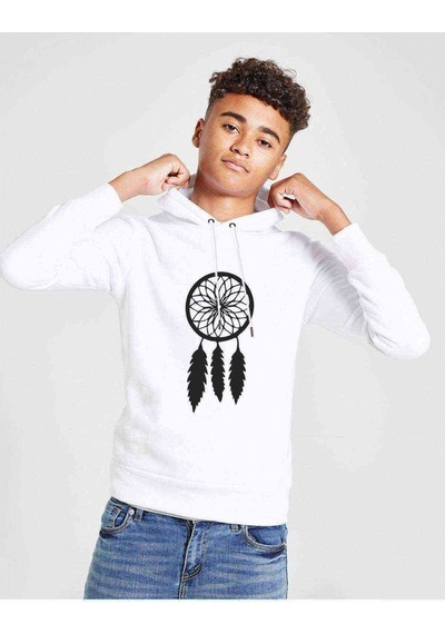 Tshirthane Silhouette Dreamcatcher Baskılı Unisex Çocuk Kapüşonlu Sweatshirt (528684857) Beyaz