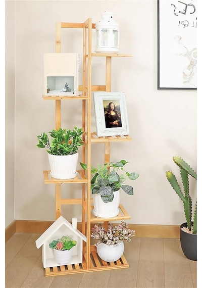 Digithome Bambu 6 Raflı Saksılık Çok Amaçlı Stand Çiçeklik Banyo Düzenleyici Havluluk Db-0025 Kahverengi
