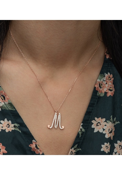 925 Ayar M Harfi Kolye Kadın Gümüş Kolye Rose Gold
