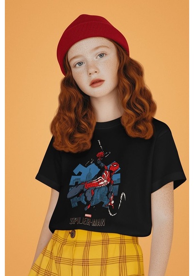 Sevbano Spider-man Baskılı Unisex Örümcek Adam Film Kahramanı Çocuk Tişör SIYAH