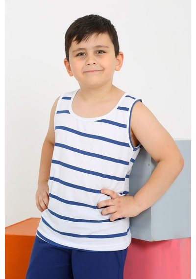 Akbeniz Erkek Çocuk Sıfır Kol Şortlu Beyaz Penye Pijama Takımı 20435