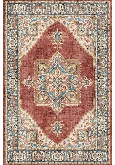 Norm Halı Allure 54-037 Kırmızı Eskitme Halı Etnik Otantik Dokuma Şönil Yıkanabilir Salon Halısı Kırmızı