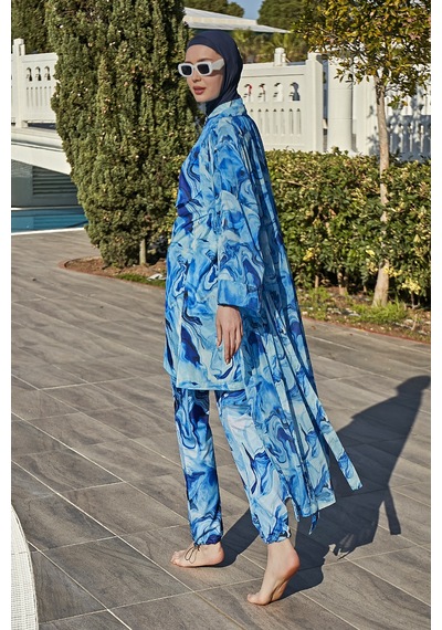 Remsa Mayo Remsa Tesettür Mayo Üzerine Tek Kaftan Kimono Pareo Rp010 Nil Mavi