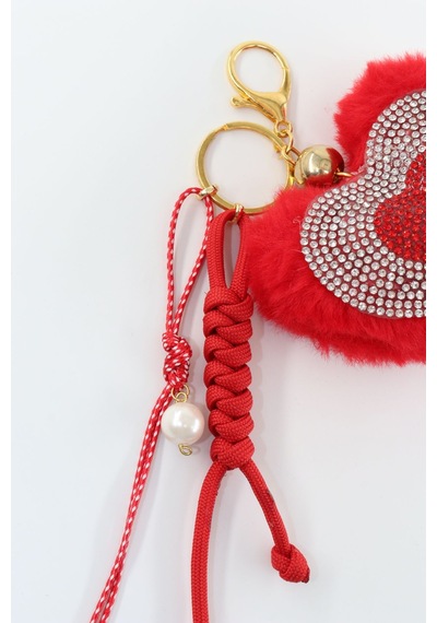 Anahtarlık Çanta Charm. Ayna Süsü. Çanta Aksesuarı. Anahtarlık Taşlı Peluş Kalp Ip Inci Çanta Charmı