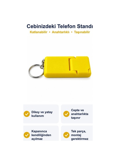 Anahtarlık Tipi Katlanabilir Mini Cep Telefonu Standı Ve Masaüstü Tutucu Sarı