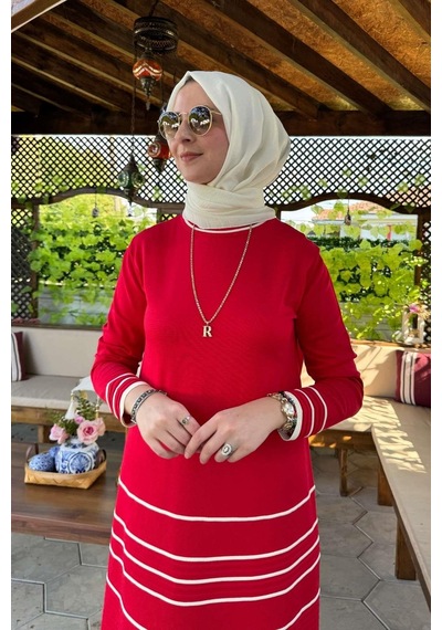 Rabia Şamlı Hayal Triko Elbise Kırmızı Normal