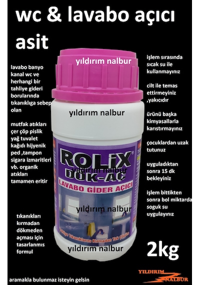 Tuvalet Açma Lavabo Aç 2kilo Tıkanık Açma Asit 2kg Yakıcı Sıvı Gi