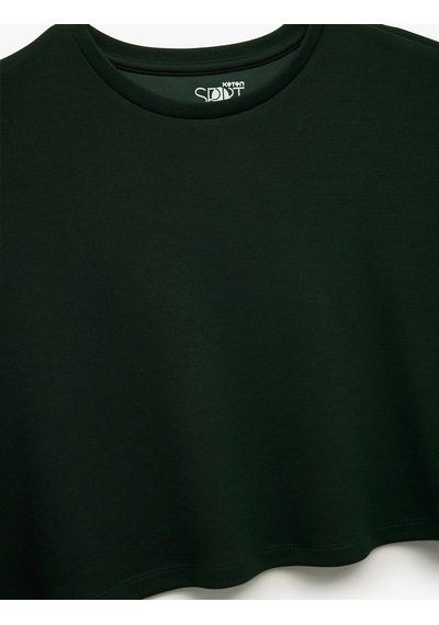 Koton Viskon Oversize Uzun Kollu Bisiklet Yaka Crop Spor Sweatshirt Yeşil 6wak10155nk Yeşil