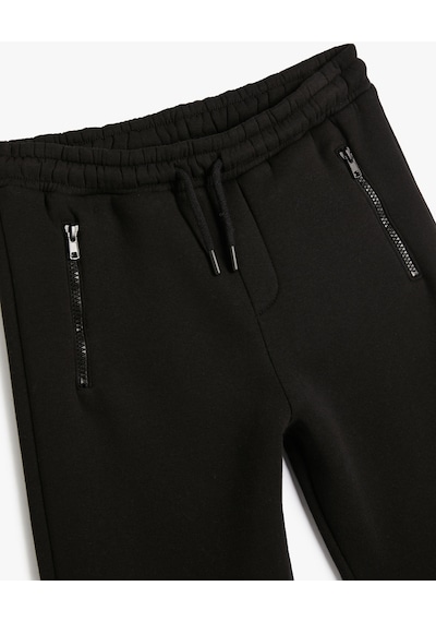 Koton Jogger Eşofman Altı Fermuar Detaylı Şardonlu Pamuklu Siyah 4wkb40227tk 4WKB40227TK999 Siyah