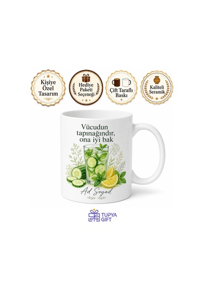 Sağlıklı Yaşam Tutkunu Detoks Yeşil İksir Kupa Bardak Özel Tasarım Hediye Beyaz / Çok Renkli
