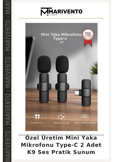 Özel Üretim Mini Yaka Mikrofonu Type-c 2 Adet K9 Ses Pratik Sunum