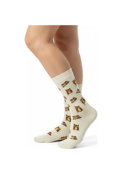 Gost Liria I Love Owl Socks Desenli Unisex Soket Çorap EKru