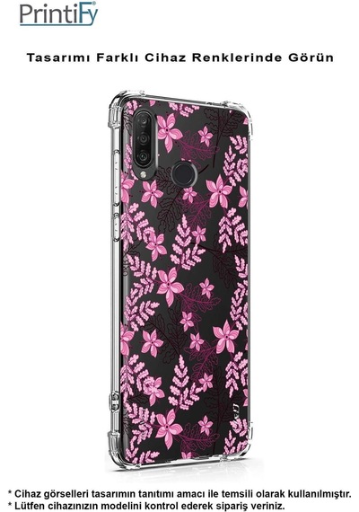 Vivo Y16 Uyumlu Köşe Korumalı Floral Pembe Tasarımlı Şeffaf Silikon Kılıf