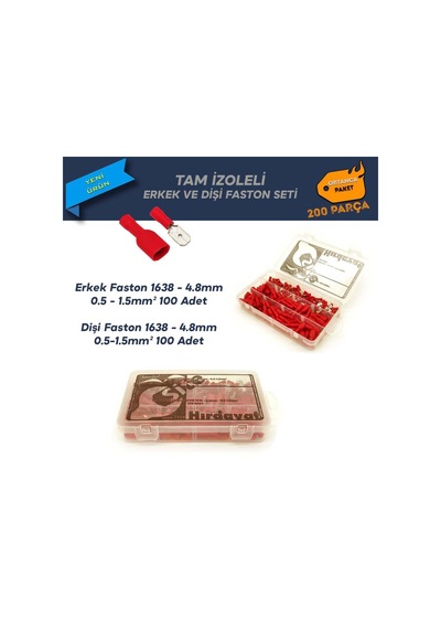 200 Parça Tam Izoleli Erkek ve Dişi Faston 4.8Mm - 0.5-1.5Mm2