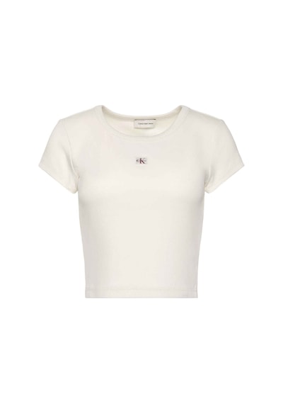 Calvin Klein Kadın Woven Label 2x2 Baby Rib Baby T-shirt-13051 Calico
