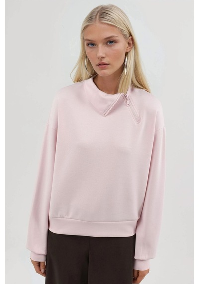 Hiccup Busem Rahat Kesim Fermuarlı Yaka Sweatshirt Pembe