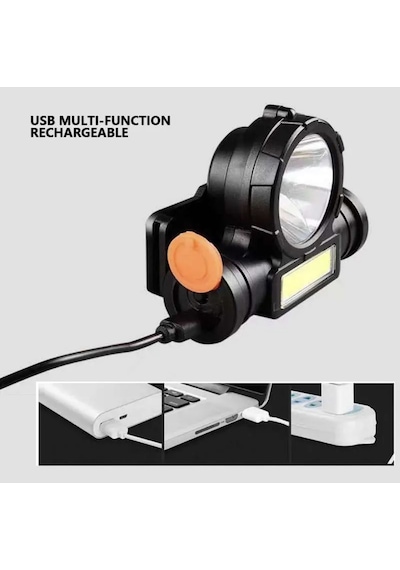 Far Su Geçirmez Cob Fener Kafa Lambası Usb Şarj Edilebilir 18650 Far Lambası Balıkçılık Meşale Siyah