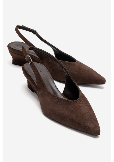 Luvishoes Rosella Kahverengi Süet Mini Dolgu Kadın Topuklu Ayakkabı