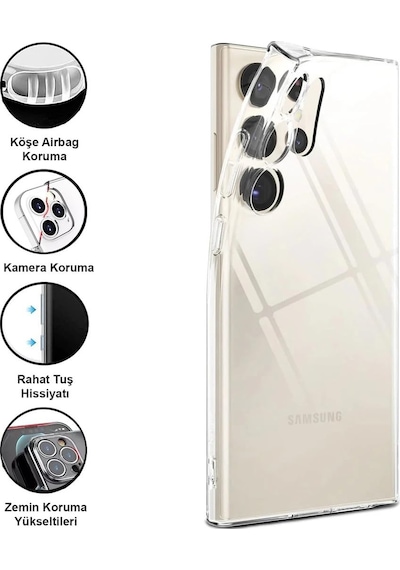 Samsung Galaxy S25 Ultra İle Uyumlu Kılıf Şeffaf Kamera Korumalı Esnek Silikon Telefon Kılıfı Kapak