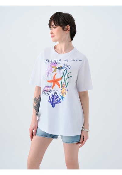Kadın T-shirt Lf2040215 Off Whıte Beyaz