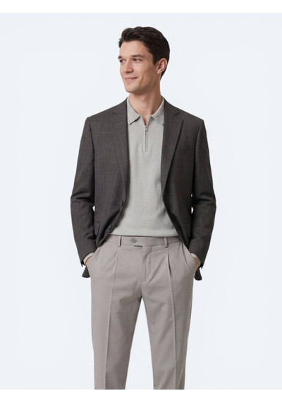 Kip Renkli Mikro Modern Fit Yün Karışımlı Ceket