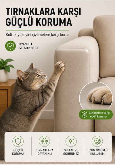 Kedi Koltuk Tırmalama Koruyucu Şeffaf Yapışkanlı Mobilya Tırmalama Önleyici Bandı 20x50 Cm 20 Adet