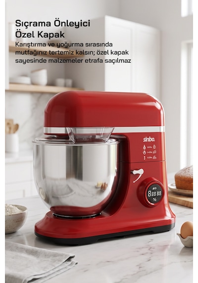 Smx-2773 / Kırmızı / Dijital Ekranlı Zaman Ayarlı Stand Mikser / 7.5 Litre / 1500w