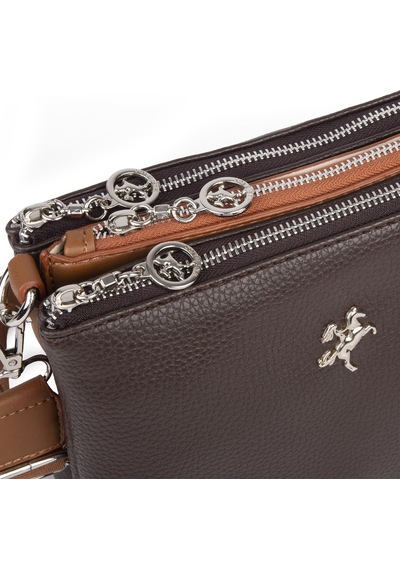 Nas Bag Mini Kadın 3 Gözlü Cüzdanlı Günlük Çapraz Çanta Kahve Taba Lopez