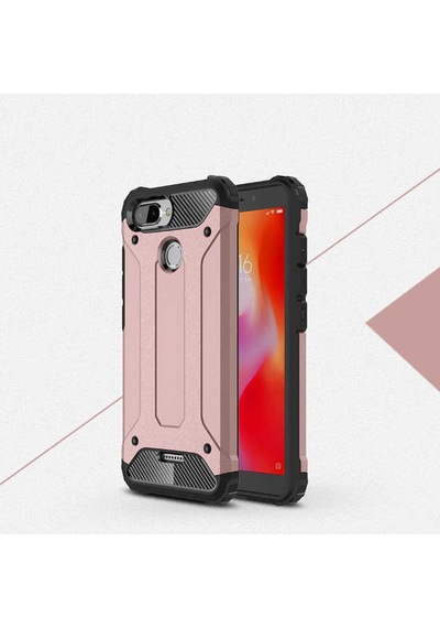 Noktaks - Xiaomi Uyumlu Xiaomi Redmi 6 - Kılıf Çift Katman Zırh Tank Crash Military Kapak - Rose Gold T6813 Rose Gold
