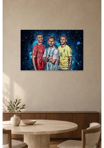 Fida Ronaldo Messi Neymar Milli Formalarla Canvas Tablo Çok Renkli
