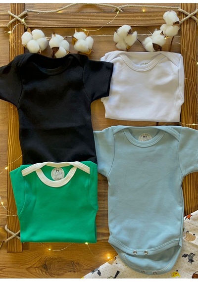 Betül Bebek Kısa Kollu 4'lü Organik Pamuk Çıtçıtlı Bebek Body & Zıbın Yeşil,siyah,mavi,beyaz Çok Renkli