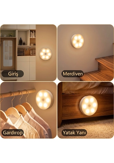 Hareket Sensörlü Led Koridor, Merdiven, Gardırop Ve Yatak Odası Lambası - Sıcak Sarı & Beyaz Işık 2 Modlu Beyaz+sarı