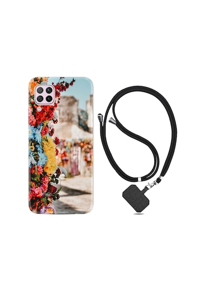 Huawei P40 Lite Kılıf Silikon Desen Boyun Askılı Gerçek Çiçekler 1743