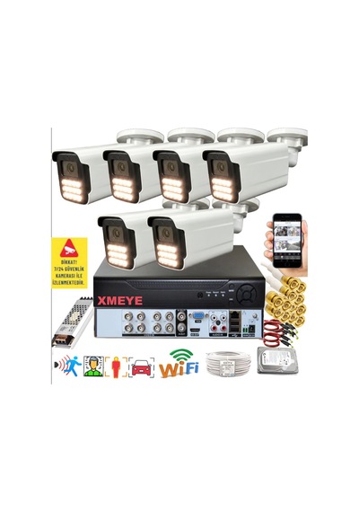 6 Lı Araç İnsan Yüz Tanımalı Hareket Algılayan 5 Mp Lens 12 Warm Led Gece Renkli Kamera Seti 5915w