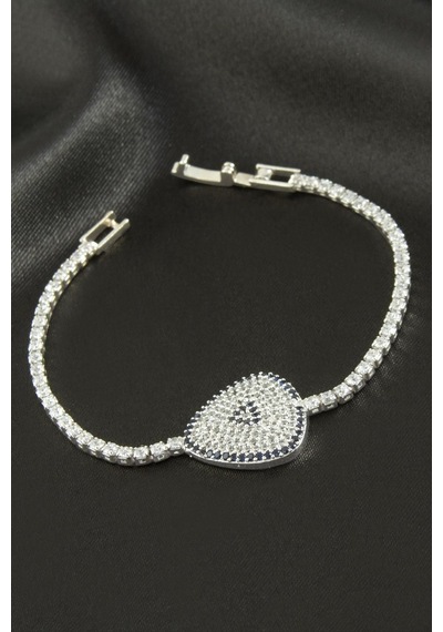 Oval - 393 - Zirkon Taşlı Çocuk Bileklik 16 Cm - Nazblsmm - Gümüş Rengi